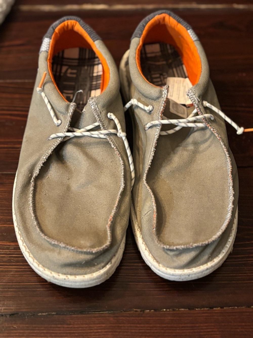 Hey Dude Gray Canvas Slip-Ons with Bright Orange Lining